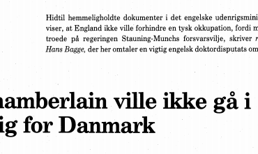 Chamberlain ville ikke gå i krig for Danmark